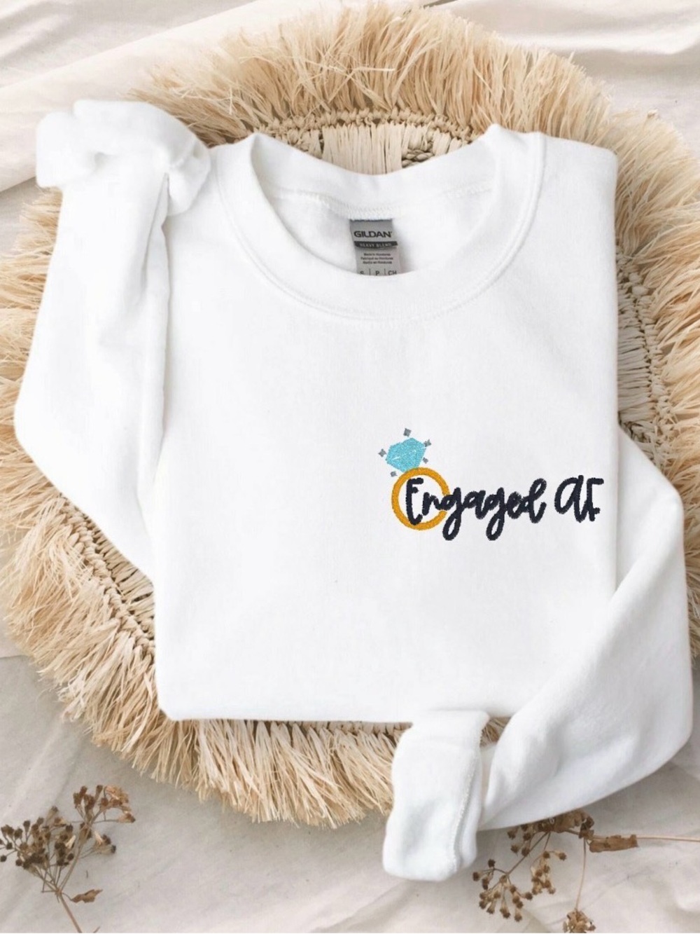 White "Engaged AF" Embroidered Sweatshirt Crewneck For Brides / Fiancee Era